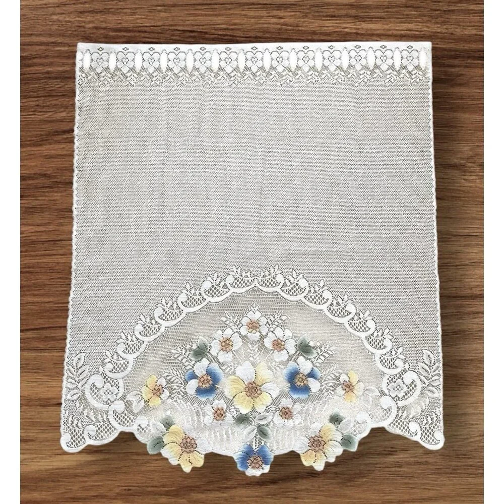 5 Piece Lace Curtain Set‎ White Floral Flower Colorful Cottagecore Country Chic